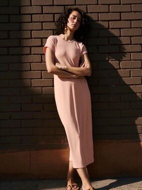 Free People Beach Good Feels Slim Midi Dress Peach Pansy
